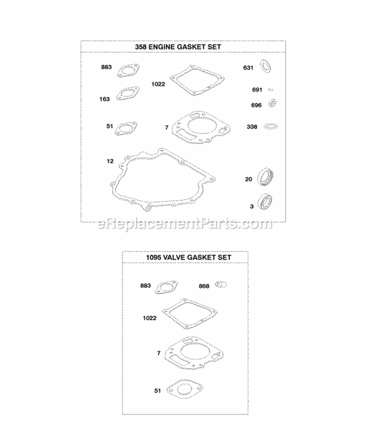 Engine Gasket Set Valve Gasket Set Diagram and Parts List for 246437-0084-B1  Briggs and Stratton Engine